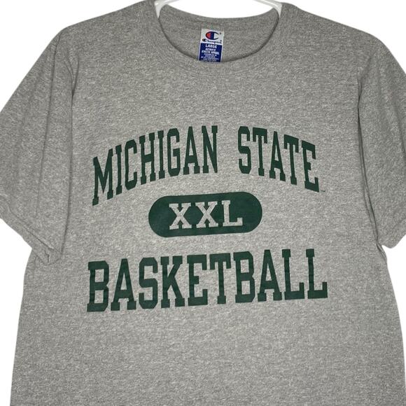 Vtg 90s Michigan State Basketball T-Shirt Gray MSU Spartans Mens Large Champion - Picture 6 of 12